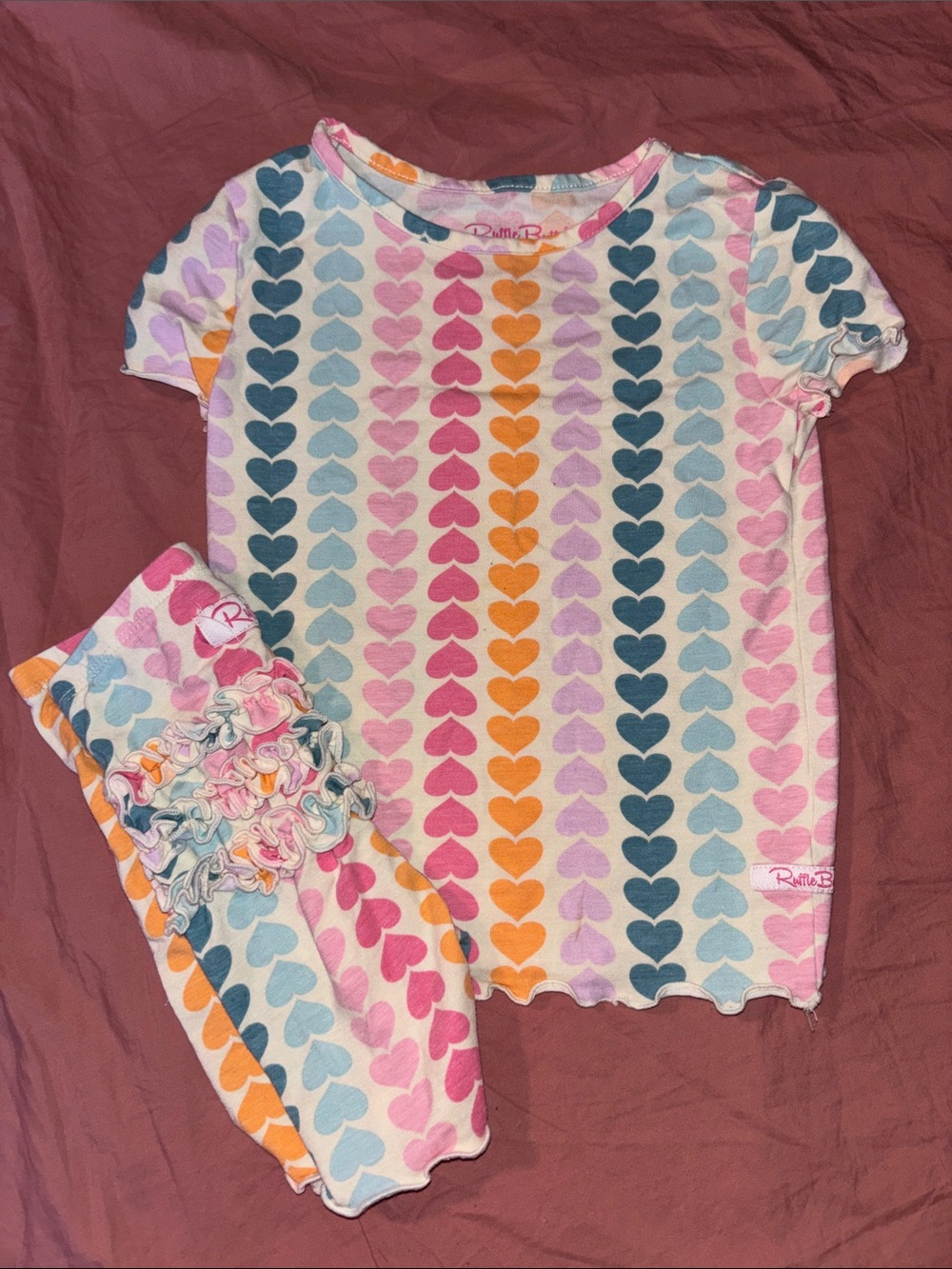 Ruffle Butts Girls Heart Stripe Pajama Set - Pink, Blue, Orange, Lavender